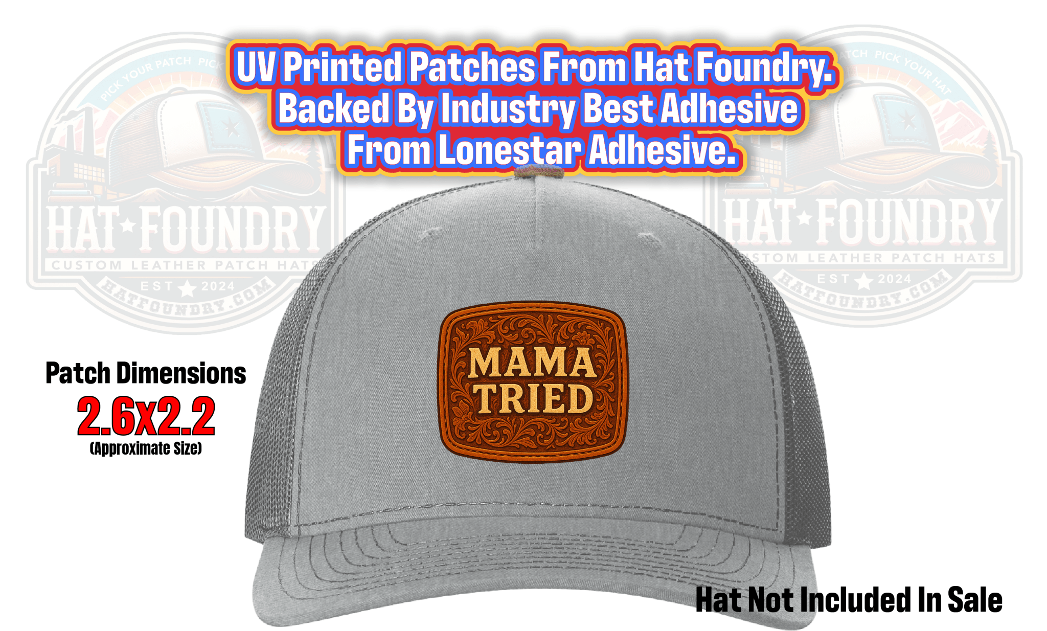 Mama Tried Tooled Leather UV Printed Patch – Western Style, Fade - Proof Design - Hat Foundry Mercantile