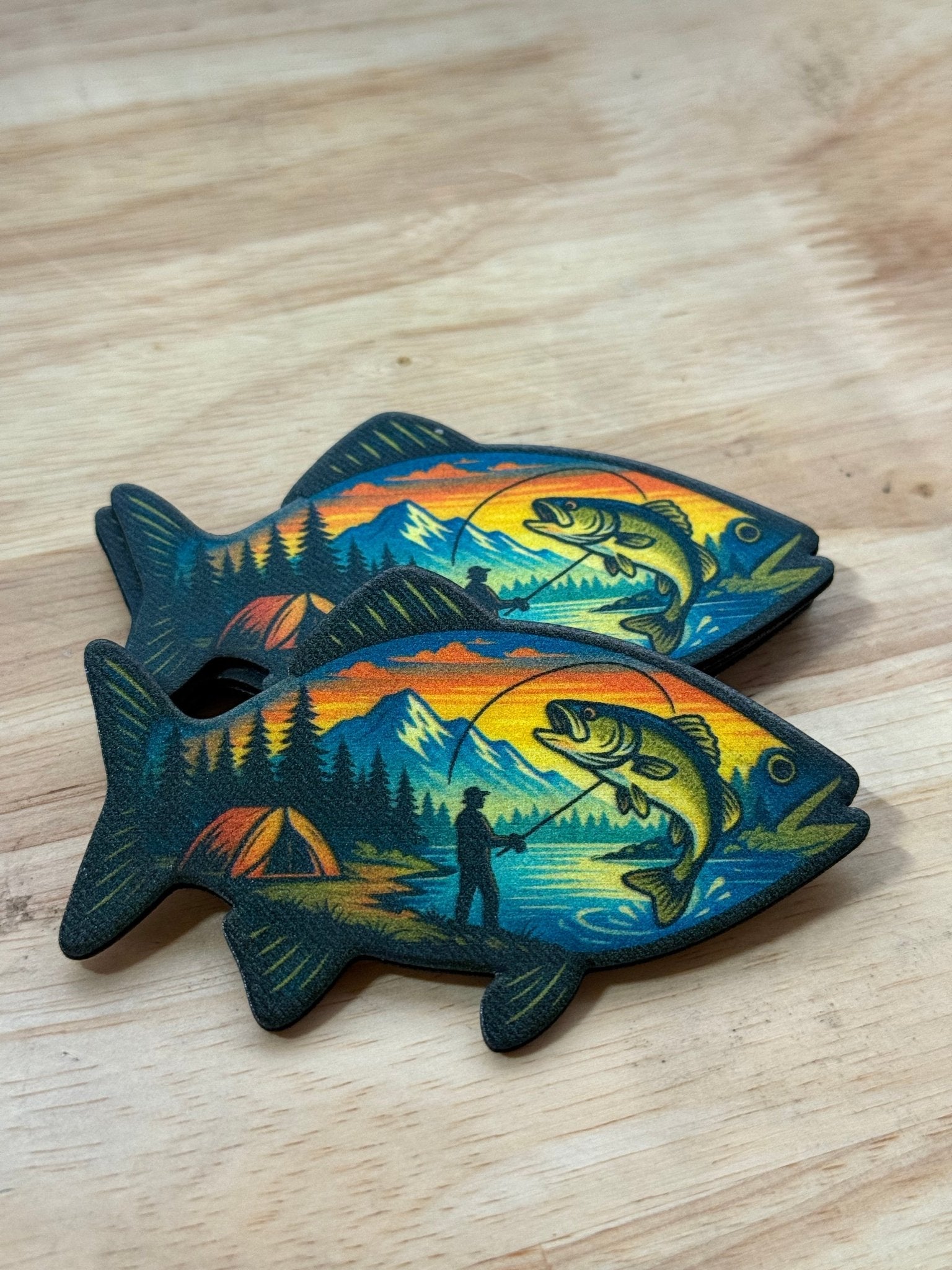 Vibrant UV - Printed Fishing Scene Patch – Premium Lonestar Leatherette Backed by Durra - Bull Adhesive - Hat Foundry Mercantile
