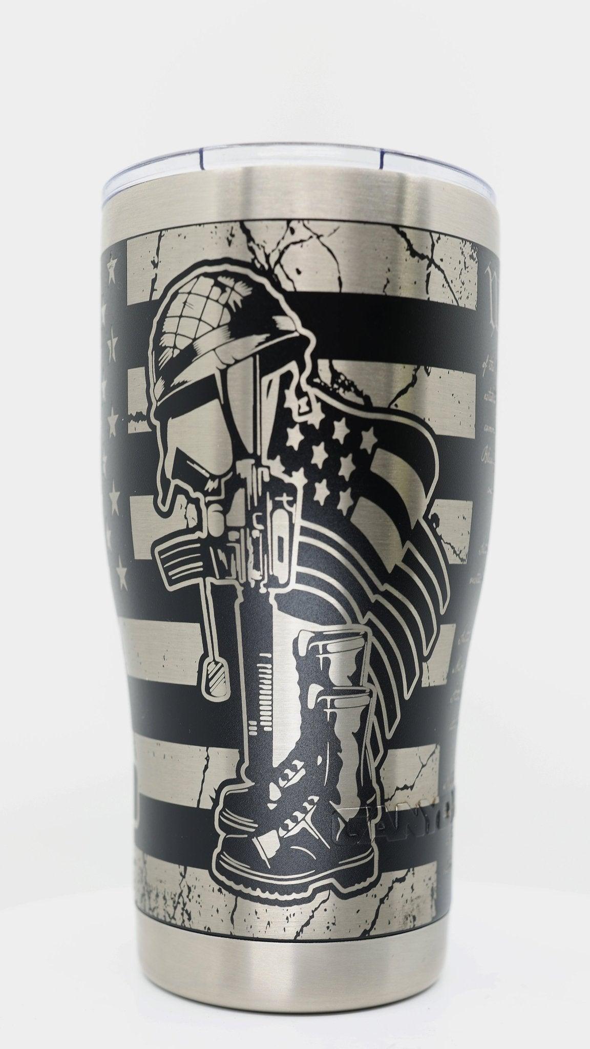"We the People" 20oz Laser Engraved Tumbler – American Flag & Fallen Soldier Memorial – Canyon Coolers - Hat Foundry
