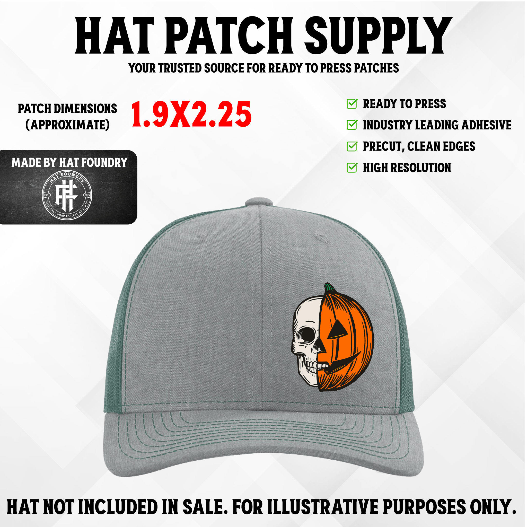 Skull Pumpkin Halloween UV Printed Hat Patch - Hat Foundry Mercantile