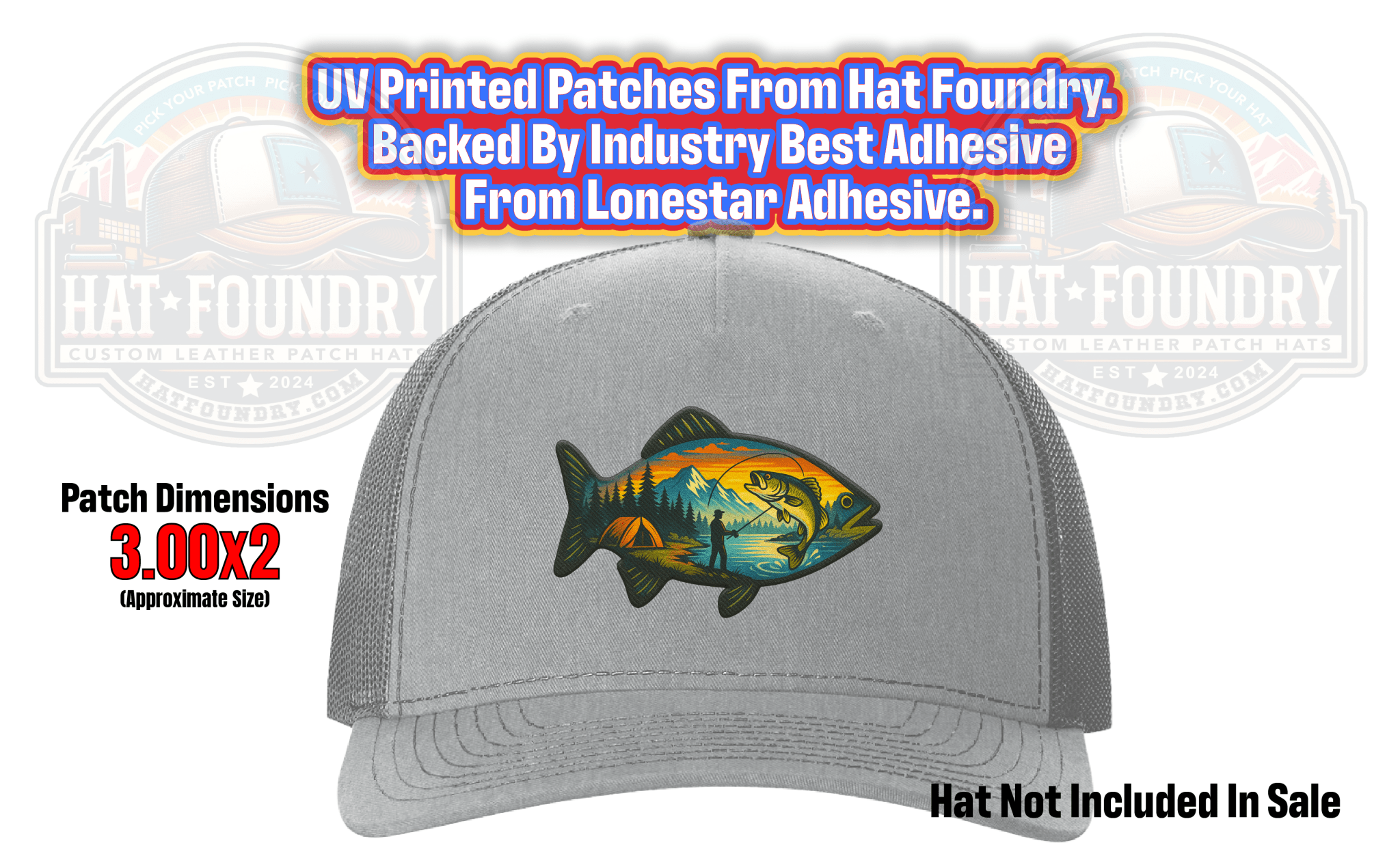 Vibrant UV - Printed Fishing Scene Patch – Premium Lonestar Leatherette Backed by Durra - Bull Adhesive - Hat Foundry Mercantile